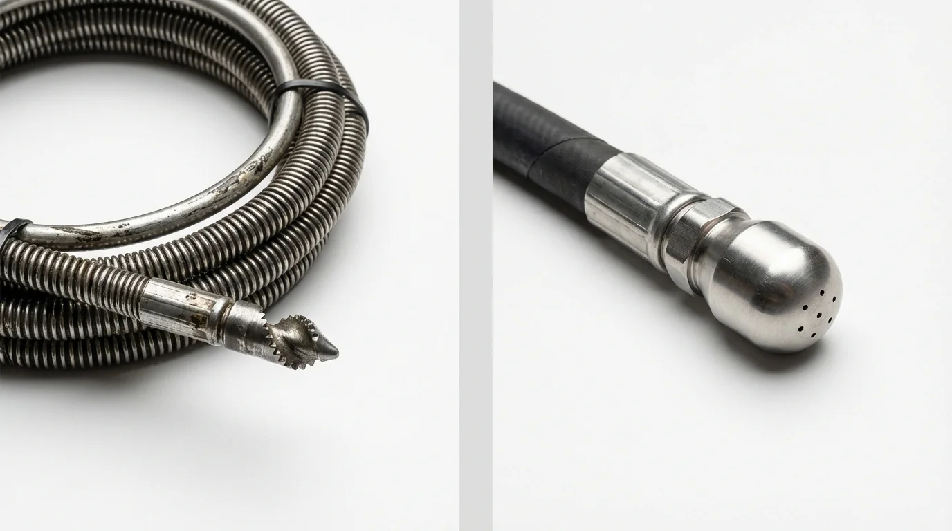 Drain snake cable and hydro jetting nozzle used for drain cleaning in Somerset, WI
