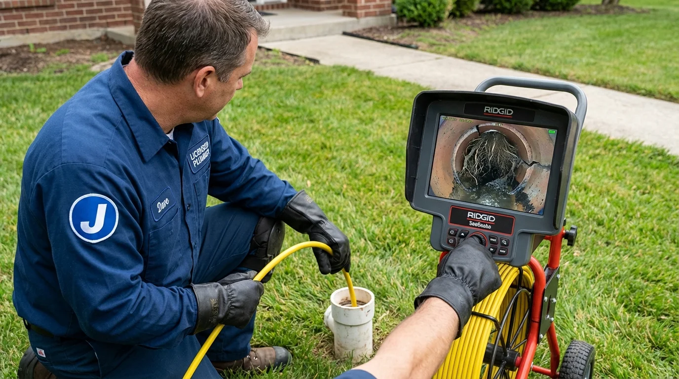 Sewer camera inspection being performed by Johns Plumbing LLC in Somerset