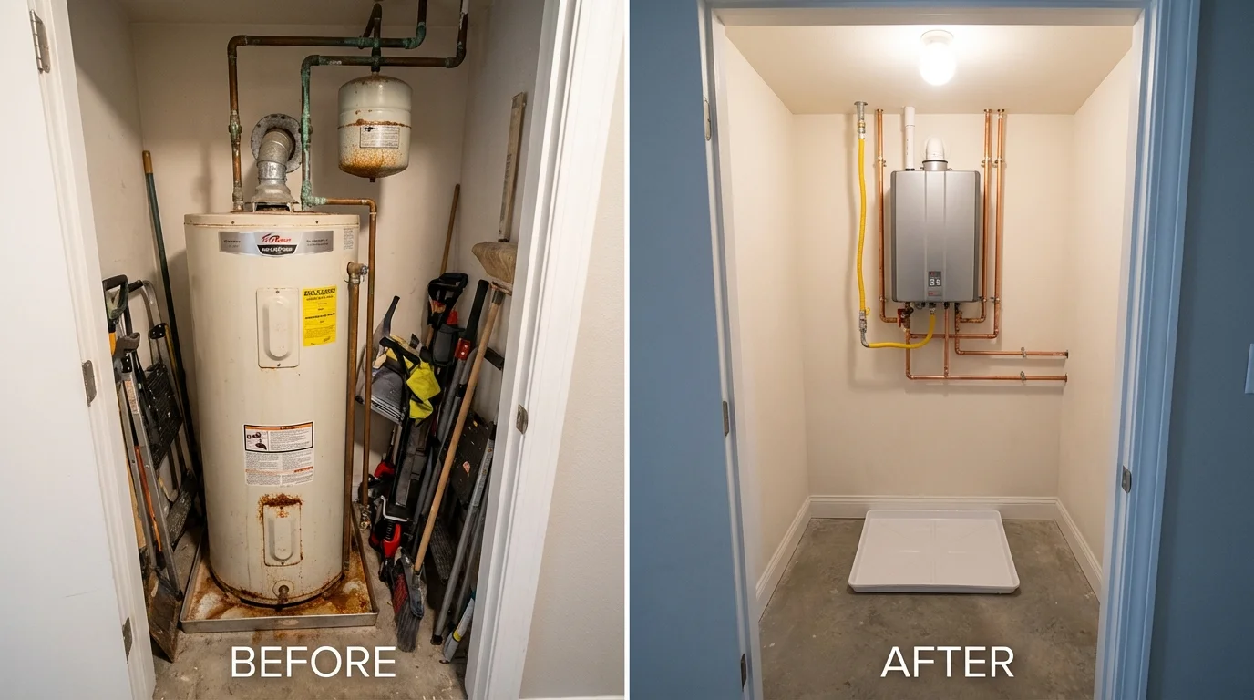 Tank water heater versus wall-mounted tankless unit comparison for Somerset, WI homeowners
