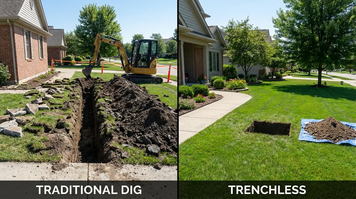 Trenchless sewer repair with minimal yard damage versus traditional excavation in Somerset, WI